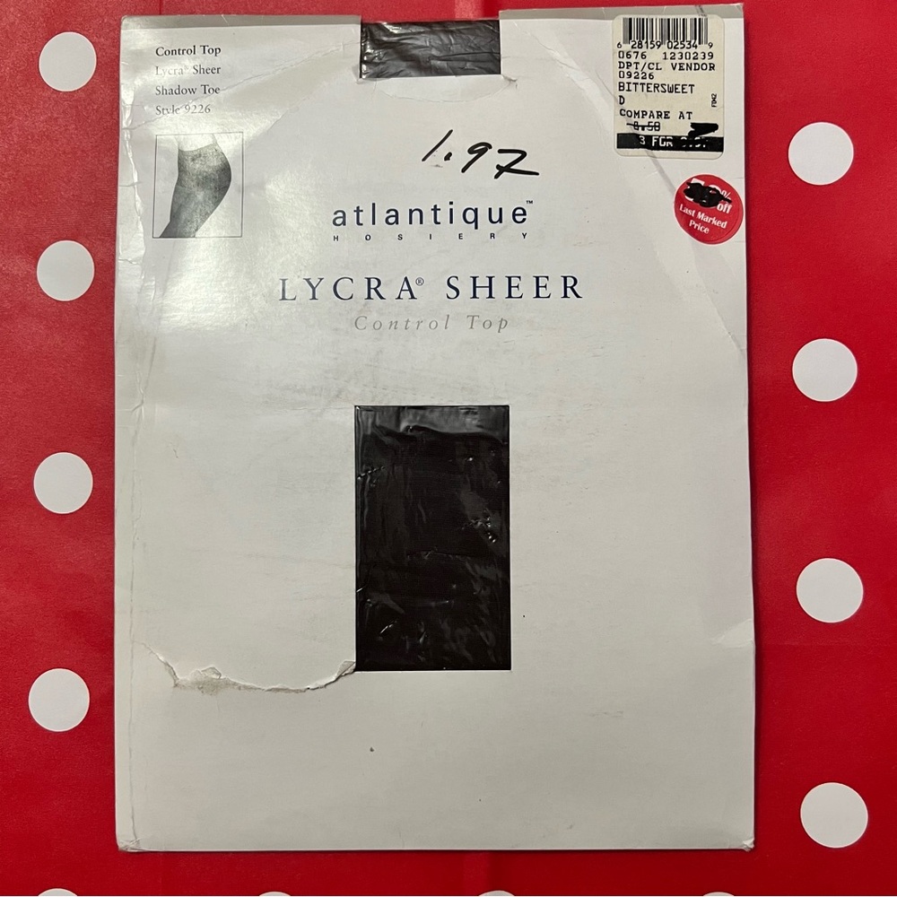 Atlantique Lycra sheer control top pantyhose.